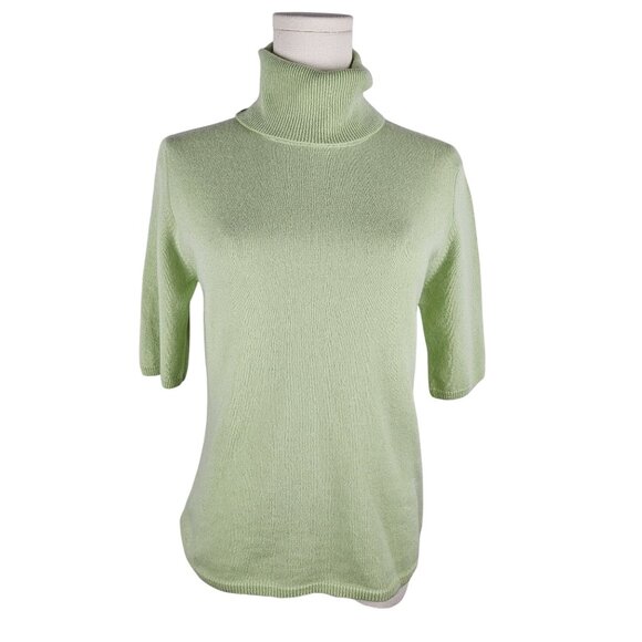 Kinross Cashmere Short Sleeve Turtleneck Sweater Sz Medium Mint Green - Picture 1 of 9